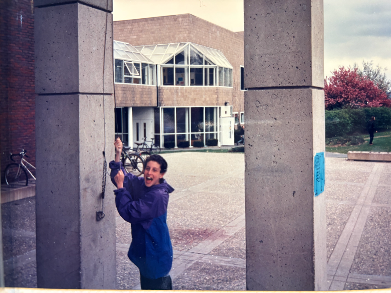 Annabeth rings the division 3 bell at Hampshire College in 1991